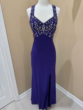 Wendye Chaitin Jeweled Deep Purple Backless Evening Gown